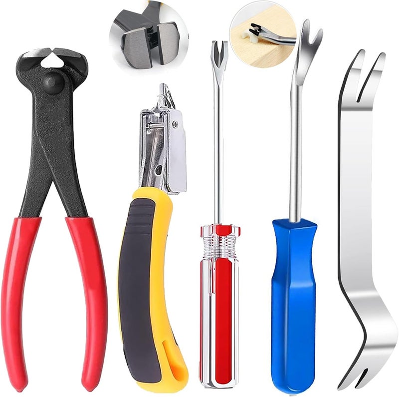 PUWANY 5pcs Upholstery Staple Remover Tool with Nail Puller Pliers Tack Puller Staple Puller, Nail Remover Tool for Furniture Floor Carpet Wall Wooden Case Photo Frame - Image 1